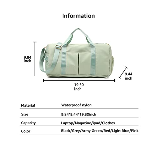 ZUEVI Sports Gym Duffel Bag for Women Waterproof Weekender Travel Bag with Shoes Compartment Dry and Wet Separation for Training Swim Yoga(Green) - color: Green