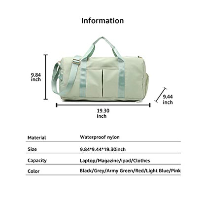 ZUEVI Sports Gym Duffel Bag for Women Waterproof Weekender Travel Bag with Shoes Compartment Dry and Wet Separation for Training Swim Yoga(Green) - color: Green