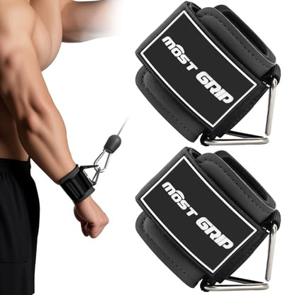Wrist Cuffs with D-Ring, Wrist Wraps for Weightlifting with Neoprene Padding, Wrist Straps for Cable Machines - color: Glossy Black