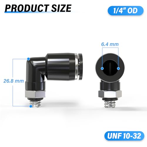 TAILONZ PNEUMATIC Male Elbow 1/4 Inch Tube OD x UNF 10-32 Thread 90 Push to Connect Fittings PL-1/4-U10 (Pack of 10) - size: 1/4''OD UNF 10-32