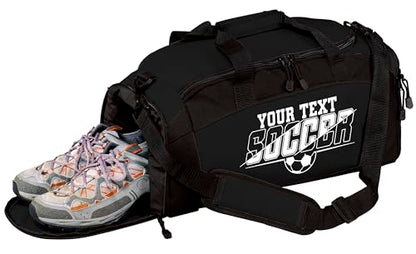 Personalized Soccer Duffel Bag with Shoe Compartment – Custom Name Sports Bag for Boys & Girls – Soccer Practice & Travel Gear Bag - color: Black, style: Soccer