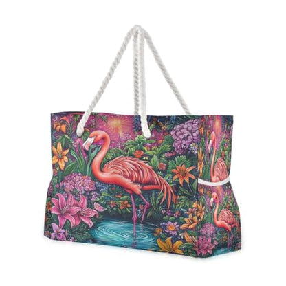 senya Large Beach Bags Totes Canvas Tote Shoulder Bag Soft Wave Water Resistant Bags for Gym Travel Daily Ocean - color: Flamingo Flowers