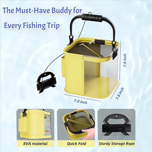 Foldable Fishing Bucket, Easy Water Hauling and Live Fish Bait, Portable Fishing Container for Camping, Fishing, Outdoors, 2 Gal