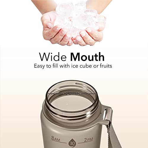 Hyeta Plastic Water Bottle With Straw & Time Marker, 32oz Leakproof Jug - color: Black Cloud