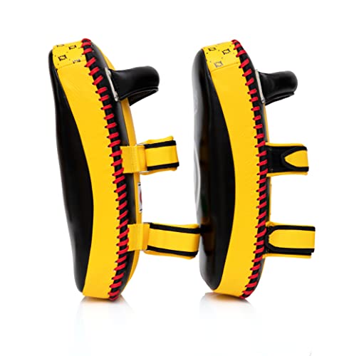 Fairtex Curved Muay Thai Pads, Kickboxing Punching Kicking Striking Shield - color: Black/Yellow, size: Standard