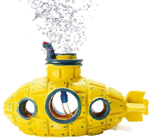 Aquarium Air Bubbler Decoration, Realistic Submarine Ornament for Aquarium Fish Tank (Submarine-Yellow)