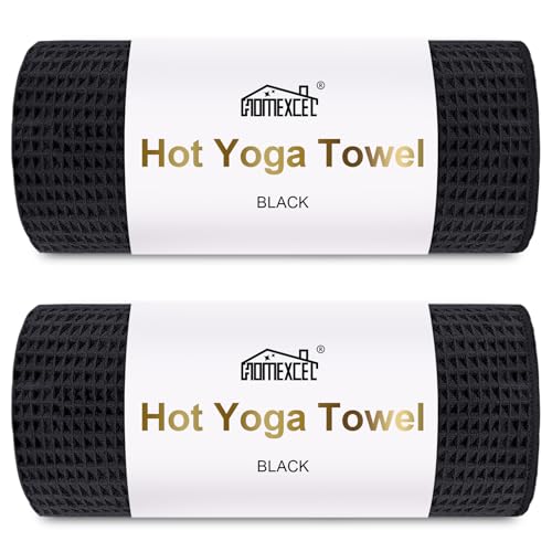 HOMEXCEL 2PK Yoga Mat Towels for Hot Workout, Ultra-Absorbent, 26.5" x 72" | Microfiber Pilates/Yoga Towel, Soft Quick-Dry for Gym, Portable & Compact, Machine Washable, Black - color: Black