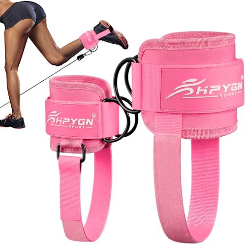 HPYGN Ankle Strap for Cable Machine, Padded Ankle Straps for Cable Machine Kickbacks, Glute Workouts, Leg Extensions, Curls, Booty Hip Abductors Exercise, Adjustable Comfort Ankle Cuff for Gym - color: 1-Pink-Upgraded