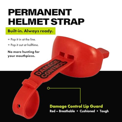 DAMAGE CONTROL Pacifier Football Mouth Guard – Permanent Strap – Red - color: Red