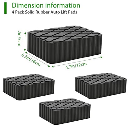 4pcs Solid Rubber Auto Lift Pads, Heavy Duty Car Lift Blocks 6-1/3" x 4-3/4" x 2", Universal Anti-Skid Rubber Spacer Blocks for Car Lift, Jacks and Racks, 3000 LBS Capacity for Each Pad