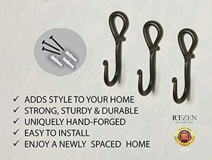 RTZEN Classic Farmhouse Wall Mount Multi-Use Wrought Iron Hook Set (3 Pack) - style: J-Hook Loop