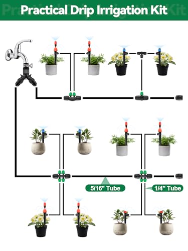 Kalolary 20PCS Locked Barbed Tee Connectors, 5/16" to 1/4" Drip Irrigation Fittings Kit 8/12mm to 4/7mm Tube Lock Female Connector 3-Way Barbed Lock Irrigation Parts for Watering System (Black Green)