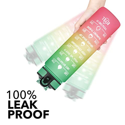 Hyeta Water Bottle with Straw & Time Marker, Plastic 32oz Leakproof - color: Signal Lights
