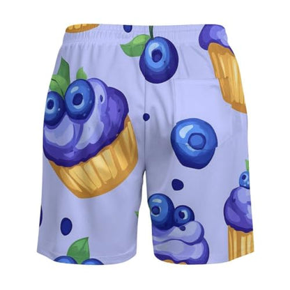 Blueberry Muffin Cupcakes Mens Swim Trunks with Compression Liner Quick Dry Pockets Swimsuits - size: X-Large
