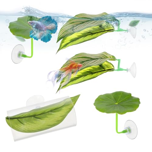 5Pcs Betta Hammock & Fish Toys Set, Betta Fish Tank Accessories Hammock Soft Aquarium Decor Plastic Plants with Suction Cups for Sleeping Resting Hiding Playing