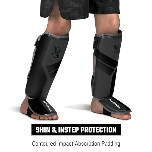 Hayabusa S4 Kids Shin Guards, Muay Thai, MMA, Kickboxing, Martial Arts - color: Charcoal, size: Small-Medium