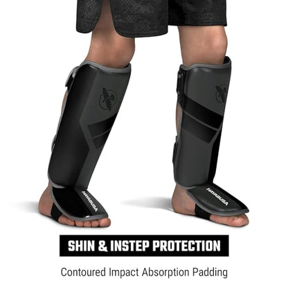 Hayabusa S4 Kids Shin Guards, Muay Thai, MMA, Kickboxing, Martial Arts - color: Charcoal, size: Small-Medium