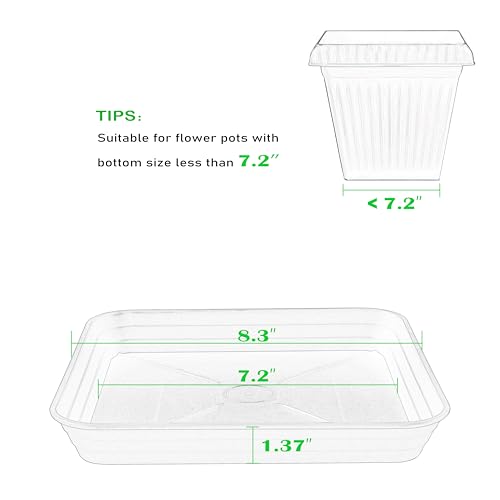 Square Plant Saucer Tray 8 inch 2 Pack, Heavy Duty Plastic Square Plant Saucers for Indoors Outdoor, Flower Planter Drip Trays for Pots, Seed Starting Tray