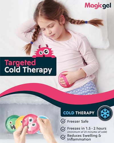Magic Gel Kids Ice Packs for Boo Boos - Pack of 4 - Reusable Soft Ice Packs for Kids - Small Squishy Gel Pack for Baby or Toddler - Fun Cute Monster Design - style: XS 4 Packs Children's Ice Pack