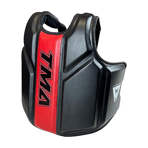 TMA Boxing Body Protector, MMA Kickboxing Muay Thai Boxing Chest Guard, Martial Arts Upper Body Ribs Protection Pad Chest Protector Heavy Hitter Boxing Body Protector Body Sparring - color: Black/Red