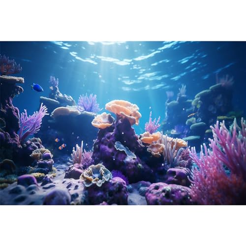 Ocean Aquarium Background Tropical Colorful Exotic Corals Reef Fish Tank Background Underwater Scene Marine Life Deep Ocean Terrarium Backgrounds Tropical Ocean Bed Reptile Tank Backgrounds 24x12in - color: Blue_Purple, size: 24(W)x12(H)in
