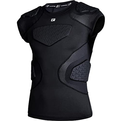 COOLOMG Youth Football Padded Shirt Chest Rib Protector - color: Black, size: Medium