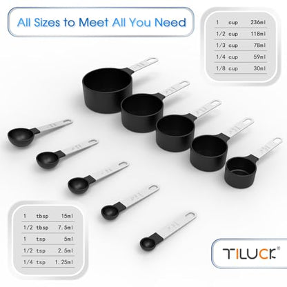 Measuring Cups & Spoons Set, Stackable Cups and Spoons, Nesting Measure Cups with Stainless Steel Handle, Kitchen Gadgets for Cooking & Baking (Black) - color: Black