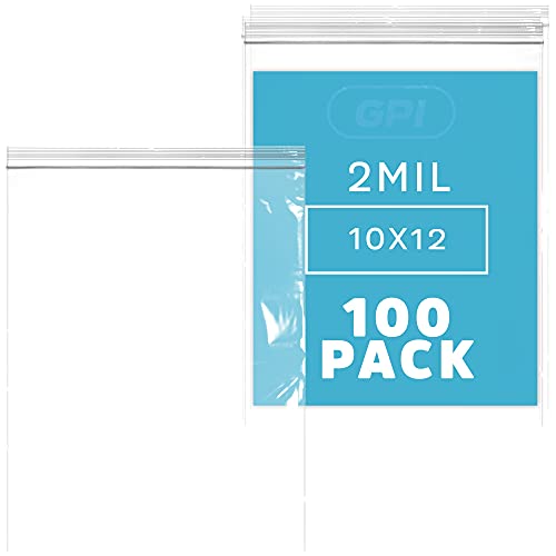 GPI PACK Of 100 , 10"x12" 1 GALLON, CLEAR PLASTIC RECLOSABLE ZIP BAGS,2 mil Thick Poly Baggies With Resealable Zip Top Lock For food, jewelry, medical, and household & office supplies. - size: 10" x 12"