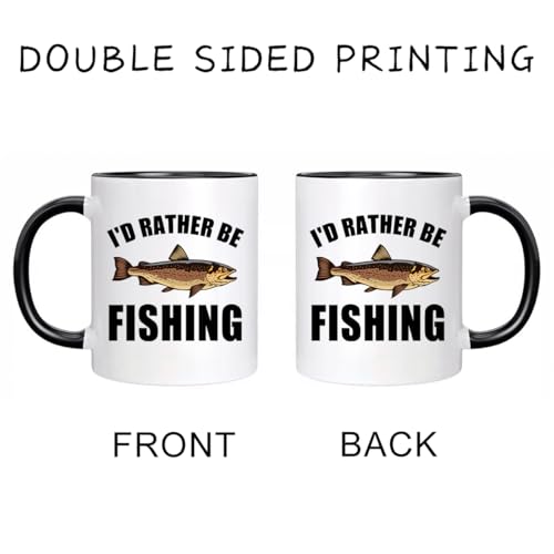 Ceramic Mug Novelty Cup - Funny Gift for Father's Day Fishing Lovers or Men Him Dad Grandpa Fisherman - I'D Rather Be Fishing - 11 oz Coffee Mug White and black Tea Cup