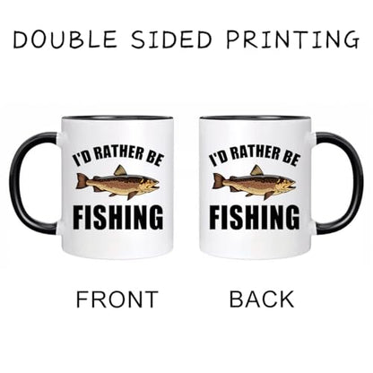 Ceramic Mug Novelty Cup - Funny Gift for Father's Day Fishing Lovers or Men Him Dad Grandpa Fisherman - I'D Rather Be Fishing - 11 oz Coffee Mug White and black Tea Cup