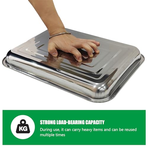 Stainless Metal Trays, Stainless Steel Seed Starter Carry Tray Fit 54 Cell Plug Tray, Nursery Seedling Pots Water Collection Transplantation (11.6 inch×15.2 inch, 1.45" Height, 10-Pack) - size: Middle-10P