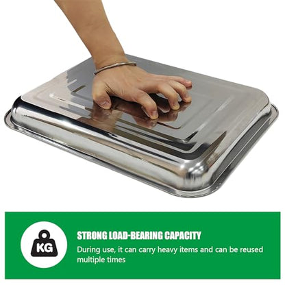 Stainless Metal Trays, Stainless Steel Seed Starter Carry Tray Fit 54 Cell Plug Tray, Nursery Seedling Pots Water Collection Transplantation (11.6 inch×15.2 inch, 1.45" Height, 10-Pack) - size: Middle-10P
