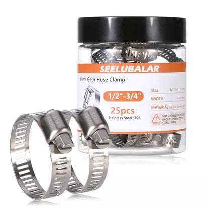 25 Pack Worm Gear Hose Clamp, Adjustable Range from 1/2 Inch to 3/4 Inch (13-19mm) Stainless Steel Fuel Line Hose Clamps, Metal Fuel Line Hose Clamps for Automotive Plumbing And Mechanical Application - size: 1/2''-3/4''(13-19mm)