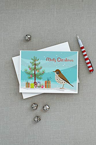 Caroline's Treasures CK4493GCA7P Thrush Merry Christmas Greeting Cards and Envelopes Pack of 8 Blank Cards with Envelopes Whimsical A7 Size 5x7 Blank Note Cards - style: Birds - Thrush