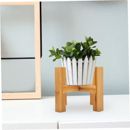 Wooden Four-Legged Flower Pot Holder Stand Decorative Plant Base with Anti-Slip Pads Retro Style Crafts Stand for Indoor Potted Plants and Mini Fish Tanks