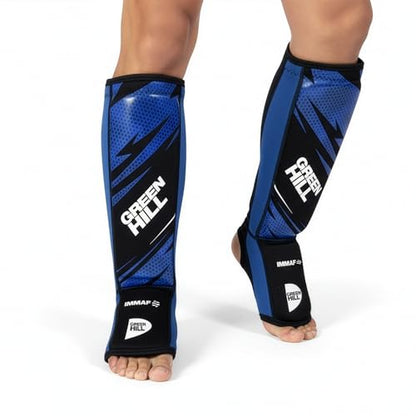 Green Hill IMMAF Shin Guards for MMA, Muay Thai & Kickboxing - color: Black/Blue, size: XX-Large