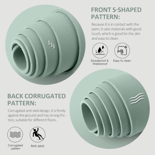 Gruper Yoga Mat Non Slip, Anti-Tear Workout Mat with Carrying Strap and Bag - color: Pale Green