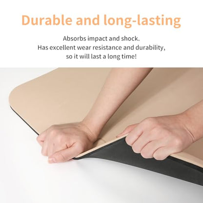 PAIDU POE Yoga Mat （10mm）Extra Thick Fitness Mat 72"x24" with Carry Strap | Non-slip, tear-resistant and suitable for all ages, perfect for yoga, Pilates, home gym and full-body workouts. - color: Beige+Black.