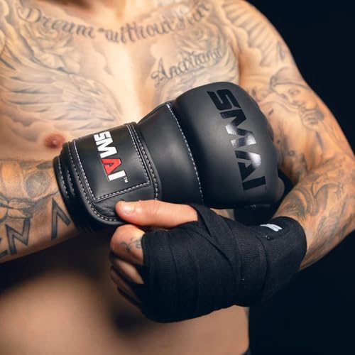 SMAI Elite85 Leather MMA Grappling Gloves - Competition Punching Mitts and MMA Gear for Men, Women and Youth - Made for Martial Arts Sparring, Punch Training and Bag Work. - size: Large