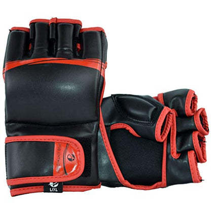 PFG Elite MMA Gloves - High Grade Artificial Leather - MMA Boxing Muay Thai Training & Fight - color: Red, size: Large-X-Large