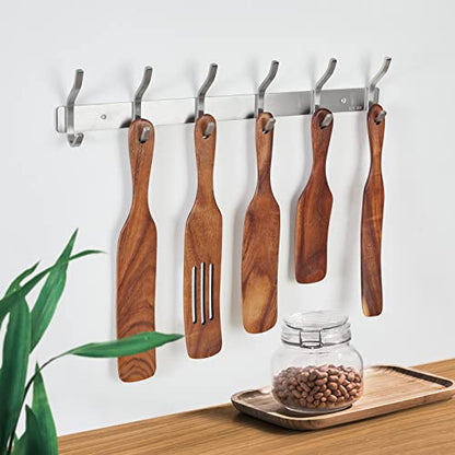 17 Inch Coat Rack Wall Mount with 6 Hooks, Silver Wall Hook Rack - color: Silver, size: 6 Hooks