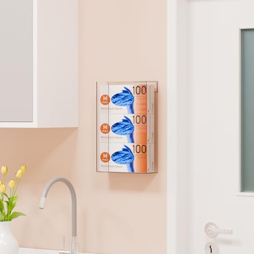 Cq acrylic Rubber Glove Holder for Wall Mount,Clear Disposable Glove Dispenser and Glove Box on Wall,Multipurpose Wall Floating Mask Dispenser and Medical Gloves Rack Storage,10.2”x16”x3.5” Pack of 1 - size: Can hold 3 boxes