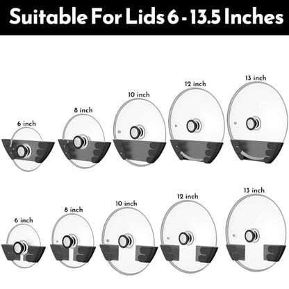 Universal Adjustable Pot Lid Holder Organizer for Cabinet - Upgraded Patented Niceyos 4 Pack Pan Lids Organizers Inside Cabinet Door Wall Mount Pots Top Rack for Kitchen Cupboard Fit 6" to 13" (Black) - size: 4Pack-Black