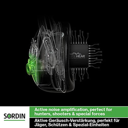 Sordin Pro-X Ear Muffs - Active and Electronic Ear Defenders w/Camo Headband - Gel Pads - Earmuffs for Hunting & Shooting - color: Olive