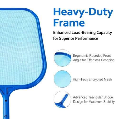 Swimming Pool Skimmer Net, Pool Net with 5 Pole Sections, 11" x 64" Pool Skimmer Net with Ultra Fine Mesh Net, Telescopic Aluminum Pole, Leaf Rake Net for Fast Cleaning Ponds (5 Pole Sections)