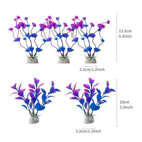 25 Pack Artificial Aquarium Plants, Small Size 4 inch Approximate Height Fish Tank Decorations Home Décor Plastic Light Purple