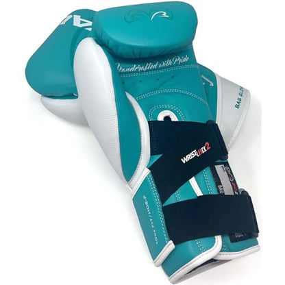 RIVAL Boxing RFX-Guerrero-V Bag Gloves, Multi-Layered Inner Foam Padding (HDEF), Premium Leather, Wrist Lock 2 System - color: Teal/White, size: 10 oz.