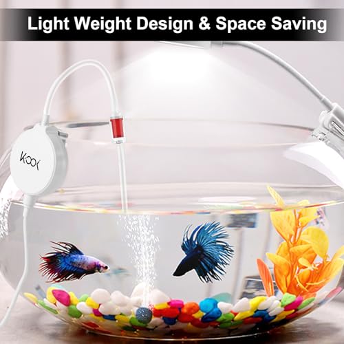 Aquarium Air Pump, 1 Watt Ultra Quiet Mini Oxygen Pump, Powerful Air Aerator Kit for Fish Tank 1-15 Gallon, Including Air Pump Accessories, Back Clip and Suction Cup - color: White