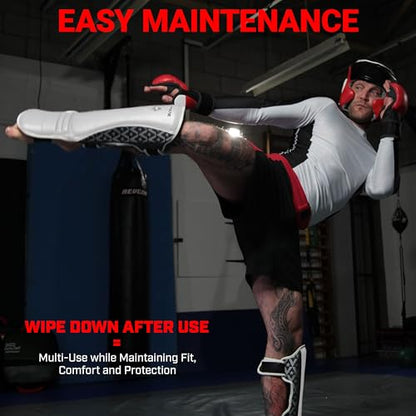 Revgear Superlite Light Weight Leather Shin Guards | for Martial Arts/MMA - color: White, size: X-Large