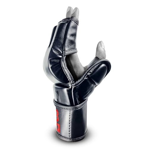 MMA Gloves Grappling Sparring, Maya Hide Leather, Boxing Gloves Muay Thai Martial Arts Training, Half Finger Adjustable Mitts Wrist Support Kickboxing Cage Fighting Punching Bag Workout - size: Small-Medium